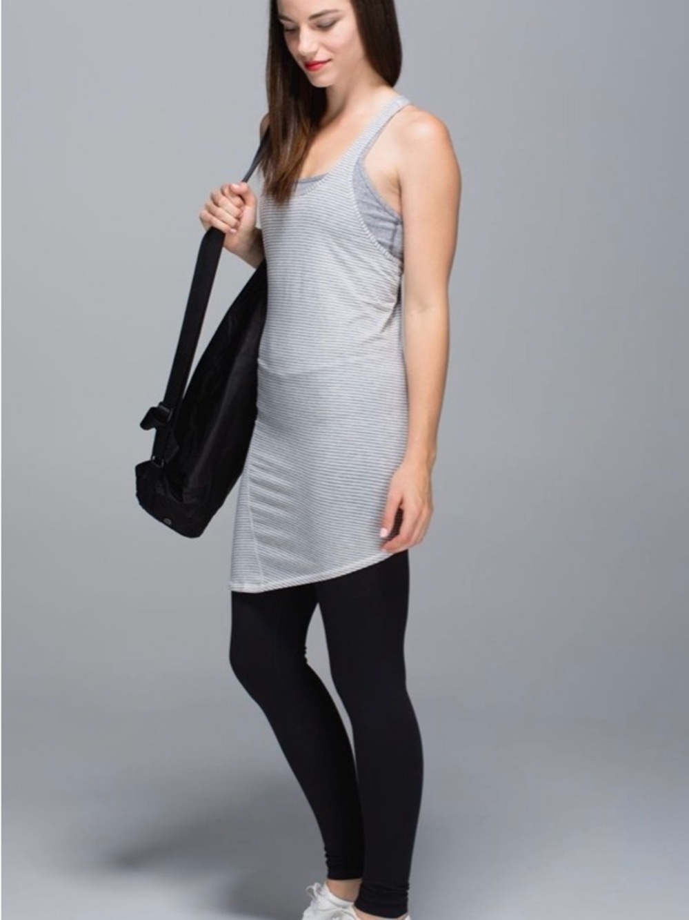 Lululemon Torque Racerback Asymmetrical Tank Top Gray White Stripe